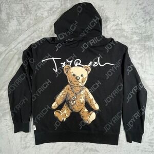 Joyrich Hoodie Mens Large Black Teddy Bear All Over Print Money Streetwear AOP